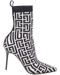 Balmain - Ankle Boot In Monogram Stretch Fabric - Lyst