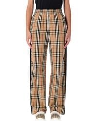 Burberry - Wide-Leg Cotton Check Trousers - Lyst