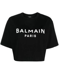 Balmain - Printed Cropped T-Shirt - Lyst