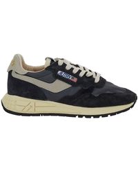 Autry - 'reelwind' Black And Grey Low Top Sneakers With Logo Patch In Leather And Suede Woman - Lyst