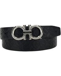Ferragamo - Black Leather Belt With Logo Buckle - Lyst