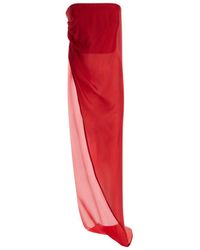 Rick Owens - Red Strapless Asymmetric Long Top In Silk Woman - Lyst