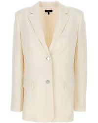 Theory - Ivory Single-Breasted Blazer With Classic Lapels - Lyst