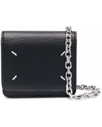 Maison Margiela - Black Wallet With Silver-tone Chain And Stitching Detail In Leather - Lyst