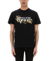 Versace Jeans Couture Baroque Outline Logo T-Shirt in Gray