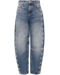 Ganni - High-waisted Tapered Jeans With Logo - Lyst