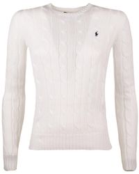 Ralph Lauren - White Cotton Cable-knit Crew Neck Sweater - Lyst
