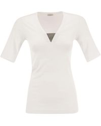 Brunello Cucinelli - Stretch Cotton Rib Jersey T-shirt With "precious Insert" - Lyst