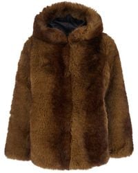 Apparis - Brown Fur Coat With Fixed Hood In Faux Fur Woman - Lyst