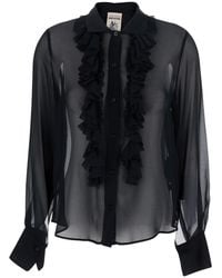 Semicouture - Blouse With Classic Collar And Ruched Detail On The Front - Lyst