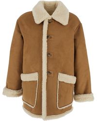DUNST - Beige Reversible Shearling Jacket With Classic Collar And Two Front Patch Pockets In Ecofur Man - Lyst