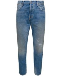 Tom Ford - Light 5-Pocket Style Jeans With Rips And Logo Patch - Lyst