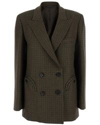 Blazé Milano - 'zemi' Brown Double-breasted Jacket With Peak Revers And Houndstooth Motif In Wool Woman - Lyst