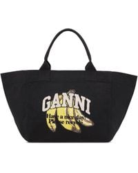 Ganni Organic Cotton Large Tote Bag in Black | Lyst
