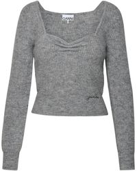 Ganni - Grey Merino Blend Sweater - Lyst