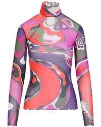 PUCCI - Abstract-Print Turtleneck Sheer Top - Lyst