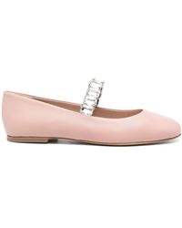 Casadei - Crystal Leather Ballet Flats - Lyst