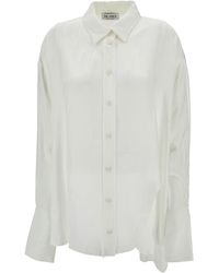 The Attico - 'diana' Oversized White Shirt With All-over Logo And Asymmetric Hem In Viscose Woman - Lyst