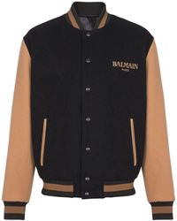 Balmain - Virgin Wool Bomber Jacket With Logo Embroidery - Lyst