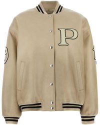 Prada - Logo-Appliqué Leather Bomber Jacket - Lyst