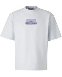 Stone Island - T-Shirt Combed Organic Cotton Jersey With 'Grid' Print - Lyst