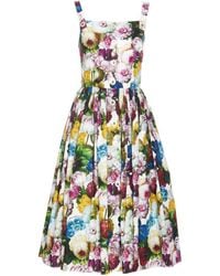 Dolce & Gabbana - Flower Print Midi Cotton Dress - Lyst
