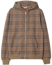 Burberry - Check Cotton Blend Zip Hoodie - Lyst