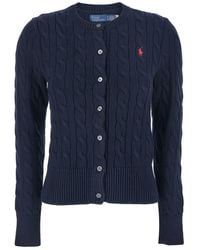 Polo Ralph Lauren - Cable Knit Crewneck Cardigan With Pony Embroidery On The Front - Lyst