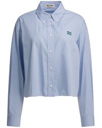 Miu Miu - Striped Cotton Shirt With Logo - Lyst