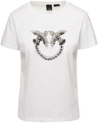 Pinko 'quentin' T-shirt With Rhinestone Embellished Logo In Cotton Woman - White