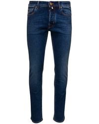 Jacob Cohen - Blue Slim Five Pockets Jeans With Logo Patch In Stretch Cotton Denim Man - Lyst