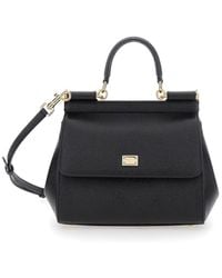 Dolce & Gabbana - 'Sicily Medium' Handbag With Adjustable And Removable Shoulder Strap And Logo Plaque On The Front - Lyst