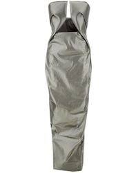 Rick Owens - 'prown' Maxi Silver Dress With Cut-out Detail In Stretch Cotton Woman - Lyst