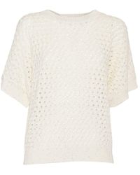 Peserico - Textured Open-Weave Knit Sweater With Short Sleeves - Lyst