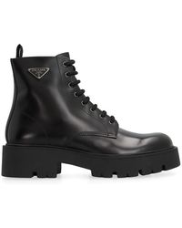 Prada - Classic Leather Lace-Up Boots - Lyst