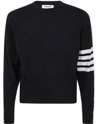 Thom Browne - Classic Crewneck Short Pullover With White 4 Bar Stripe In Cashmere Clothing - Lyst