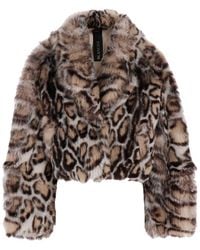 Blancha - Shearling Jacket With Concealed Front Closure And Animalier Print - Lyst
