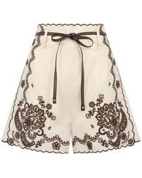 Zimmermann - Linen Shorts With Decorative Embroidery - Lyst