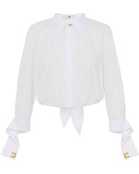 Elisabetta Franchi - Camicia Bianca Con Strass E Nodo - Lyst