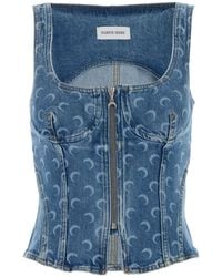 Marine Serre - Moon Denim Bustier Top - Lyst