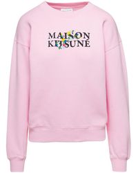 Maison Kitsuné - Pink Crewneck Sweatshirt With Front Logo Print In Cotton Woman - Lyst