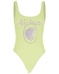 Versace - One-Piece Swimsuit With Medusa Print And Logo Lettering On The Front - Lyst