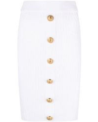 Balmain - High Waist Buttoned Knit Skirt - Lyst