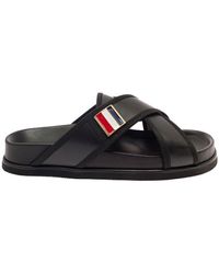 Thom Browne - Criss Cross Strap Sandals With Logo In Black Leather Man - Lyst