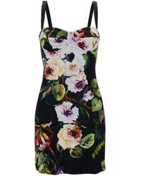 Dolce & Gabbana - Mini Multicolor Bustier Dress With Rose Garden Print In Viscose Woman - Lyst