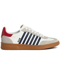 DSquared² - Iconic Boxer Sneakers In Calfskin Leather With Black Side Stripes And Red Heel - Lyst