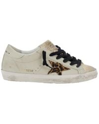 Golden Goose - 'Superstar' Low Top Sneakers With Glittered Star Patch And Laminated Heel With Logo Lettering - Lyst