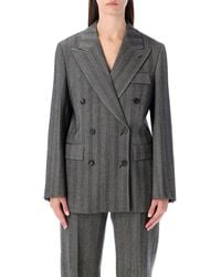 Ferragamo - Oversized Double-Breasted Chevron Wool Blazer - Lyst