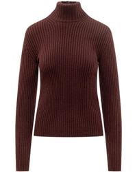 Max Mara - Bordeaux Ribbed Knit Turtleneck Sweater - Lyst