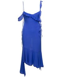 ANDAMANE - Asymmetric Miranda Midi Dress With Ruffle-detailing In Blue Silk Woman - Lyst